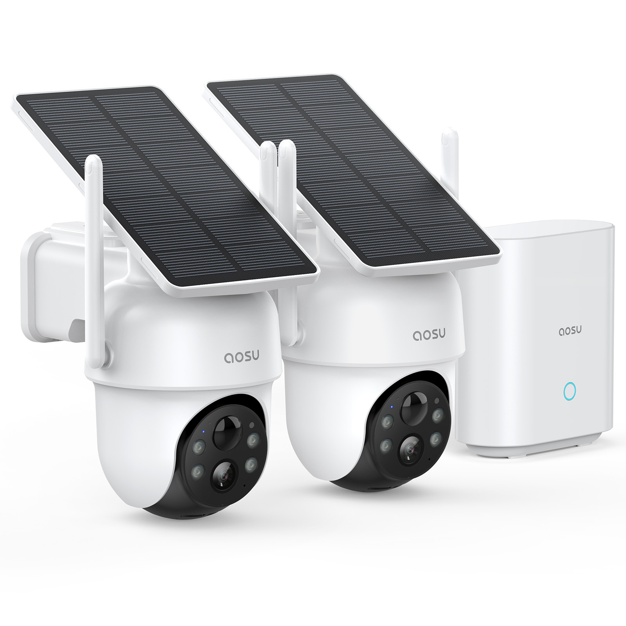 Aosu 2K QHD Dual-Band Wi-Fi Outdoor AI-Smart Solar Security Camera Kit — 2-Camera, 3.0 MP, Panoramic PTZ, Auto-Tracking, HomeBase Recorder, Model# C9C3CA11